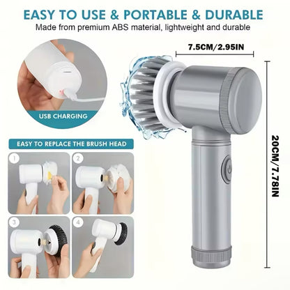 Electric Spin Scrubber Cordless with 6 Replaceable Brush Heads