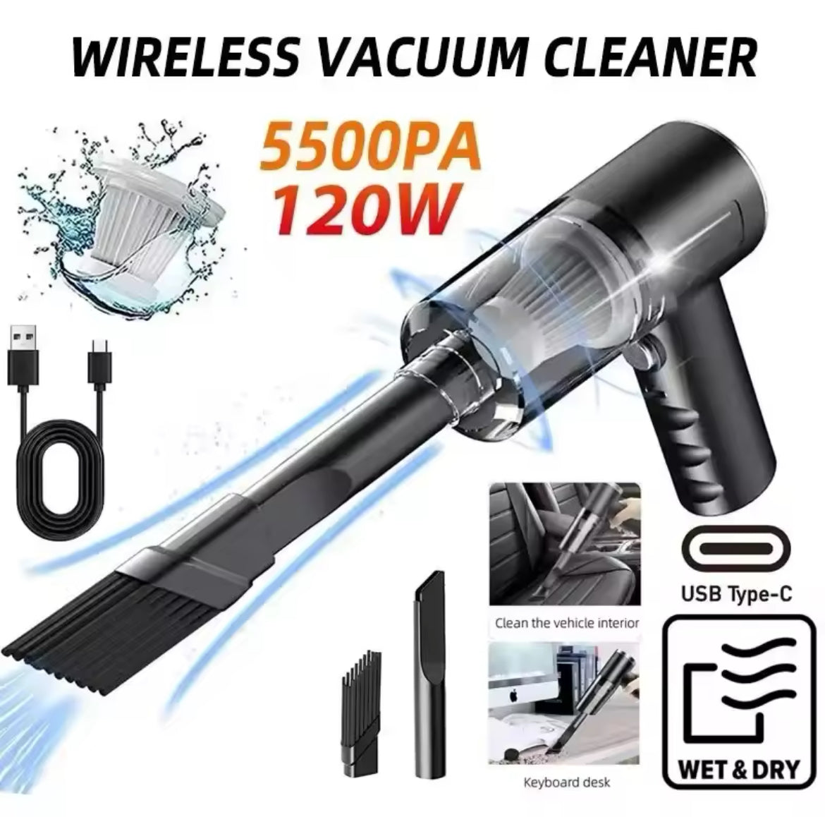 Portable Wireless Car Vacuum Cleaner Wireless Vacuum Cleaner Dual Use for Home and Car 120W